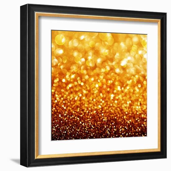 Gold Festive Background - Abstract Golden Christmas and New Year Bokeh Blinking Background-Subbotina Anna-Framed Art Print