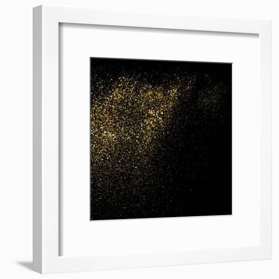 Gold Glitter Texture on a Black Background. Golden Explosion of Confetti. Golden Grainy Abstract Te-sergio34-Framed Art Print