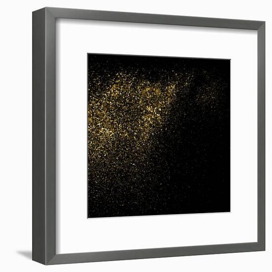 Gold Glitter Texture on a Black Background. Golden Explosion of Confetti. Golden Grainy Abstract Te-sergio34-Framed Art Print