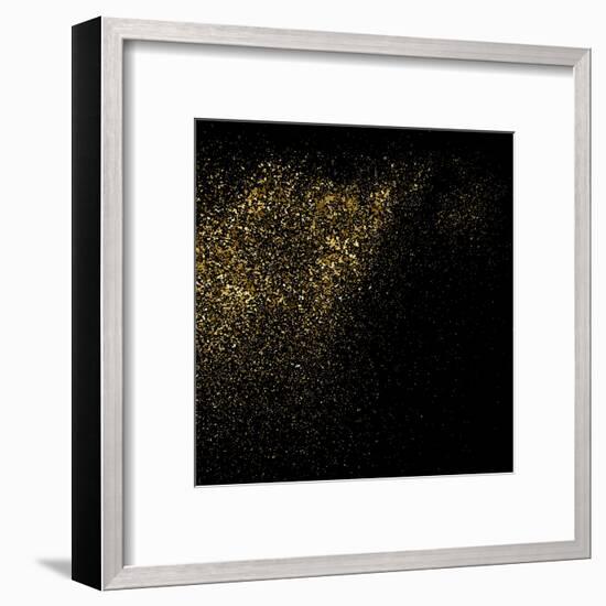 Gold Glitter Texture on a Black Background. Golden Explosion of Confetti. Golden Grainy Abstract Te-sergio34-Framed Art Print