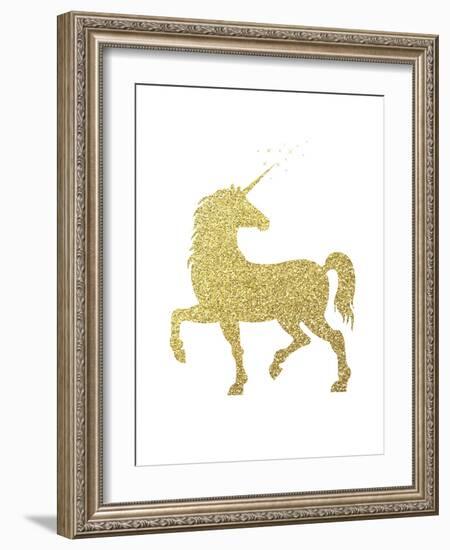 Gold Glitter Unicorn-Peach & Gold-Framed Art Print