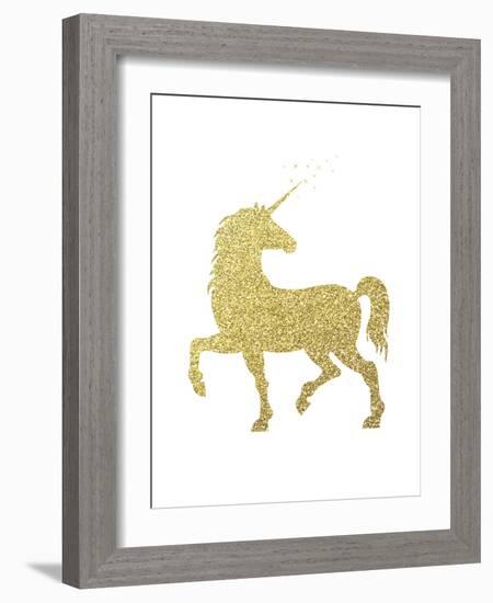 Gold Glitter Unicorn-Peach & Gold-Framed Art Print