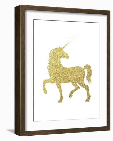 Gold Glitter Unicorn-Peach & Gold-Framed Art Print