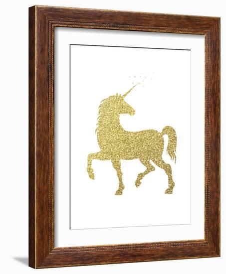 Gold Glitter Unicorn-Peach & Gold-Framed Art Print