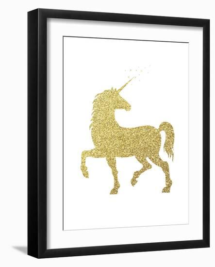 Gold Glitter Unicorn-Peach & Gold-Framed Art Print