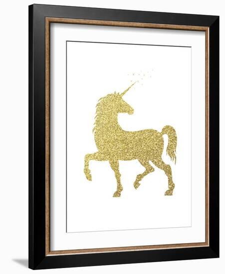 Gold Glitter Unicorn-Peach & Gold-Framed Art Print