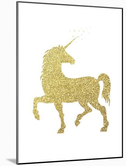 Gold Glitter Unicorn-Peach & Gold-Mounted Art Print