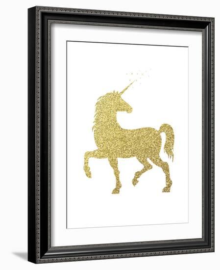 Gold Glitter Unicorn-Peach & Gold-Framed Art Print