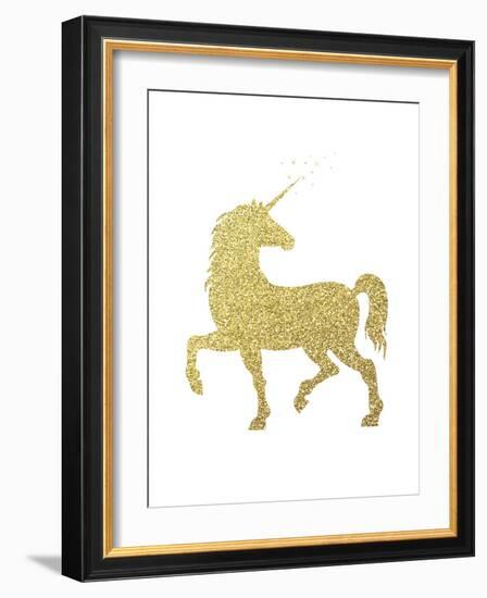 Gold Glitter Unicorn-Peach & Gold-Framed Art Print