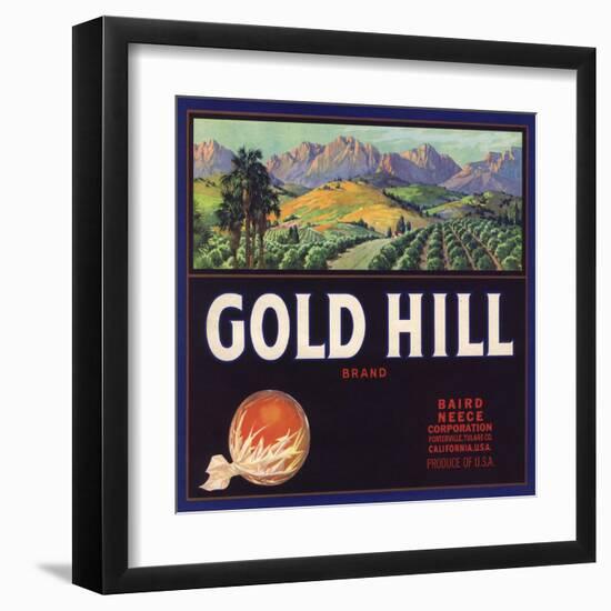 Gold Hill Brand - Porterville, California - Citrus Crate Label-Lantern Press-Framed Art Print