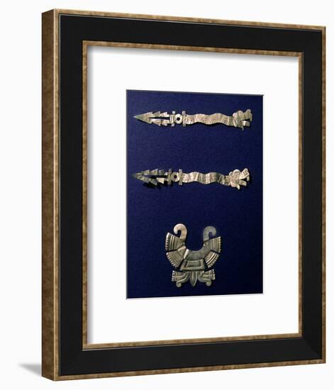 Gold labret and two xiuhcoatl ('fire serpents'), Aztec, Mexico, c1500-Werner Forman-Framed Photographic Print