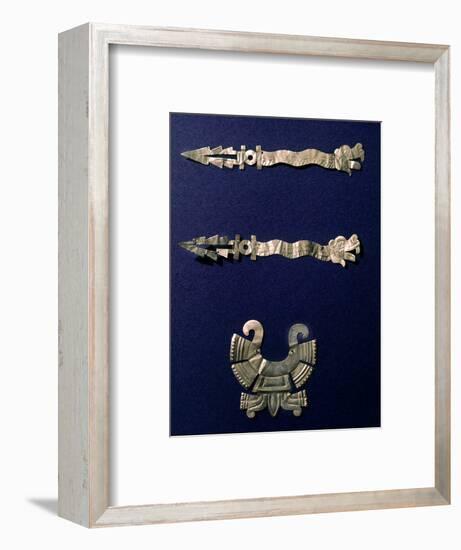 Gold labret and two xiuhcoatl ('fire serpents'), Aztec, Mexico, c1500-Werner Forman-Framed Photographic Print