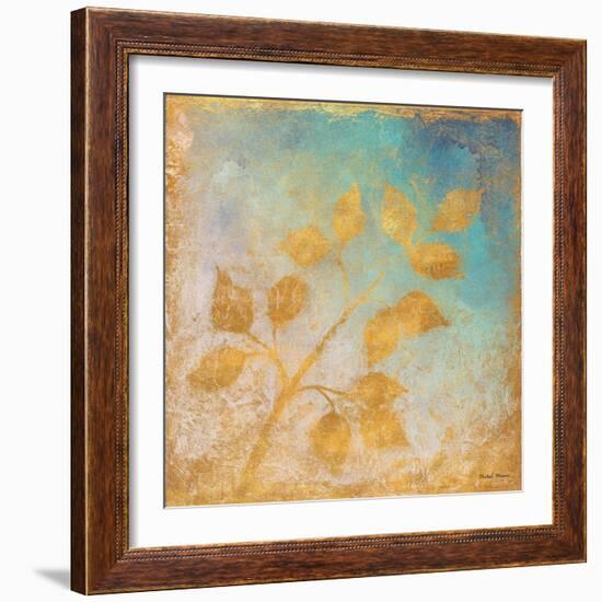 Gold Leaves on Blues I-Michael Marcon-Framed Art Print