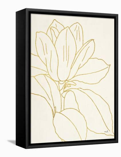 Gold Magnolia Line Drawing v2 Crop-Moira Hershey-Framed Stretched Canvas