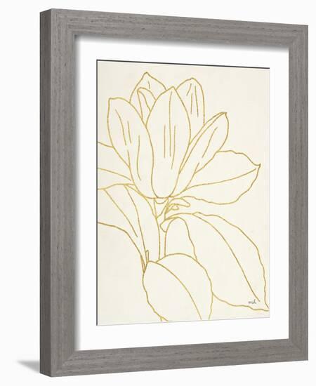 Gold Magnolia Line Drawing v2 Crop-Moira Hershey-Framed Art Print