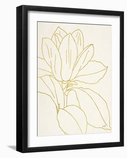 Gold Magnolia Line Drawing v2 Crop-Moira Hershey-Framed Art Print