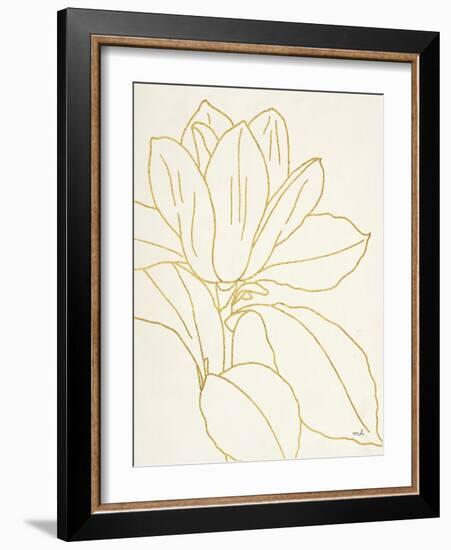 Gold Magnolia Line Drawing v2 Crop-Moira Hershey-Framed Art Print