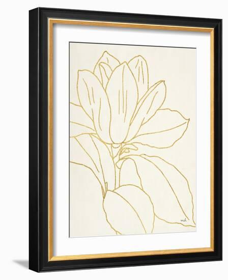 Gold Magnolia Line Drawing v2 Crop-Moira Hershey-Framed Art Print