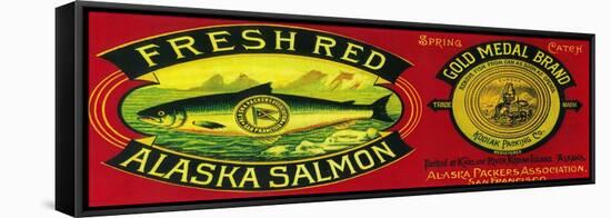 Gold Medal Salmon Can Label - Kodiak Island, AK-Lantern Press-Framed Stretched Canvas