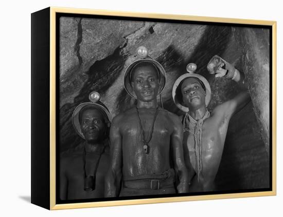 Gold Miners in Robinson Deep Diamond Mine Tunnel, Johannesburg, South Africa, 1950-Margaret Bourke-White-Framed Premier Image Canvas