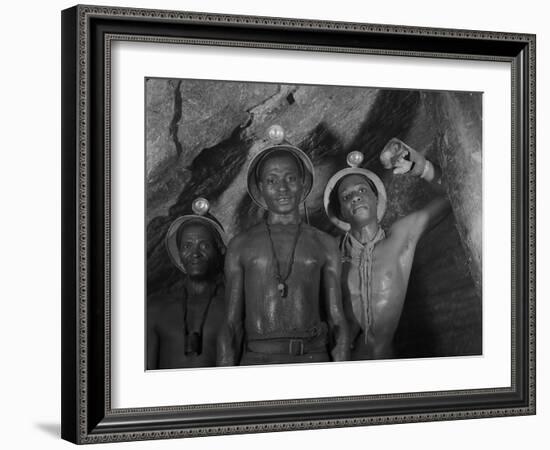 Gold Miners in Robinson Deep Diamond Mine Tunnel, Johannesburg, South Africa, 1950-Margaret Bourke-White-Framed Photographic Print