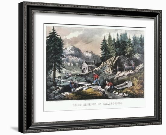 Gold Mining in California, 1849-Currier & Ives-Framed Giclee Print