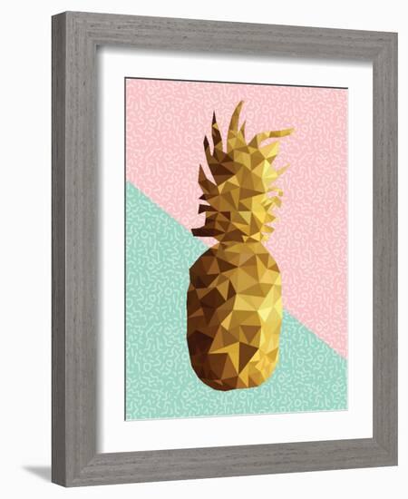 Gold Pineapple with Retro Shapes-cienpies-Framed Art Print