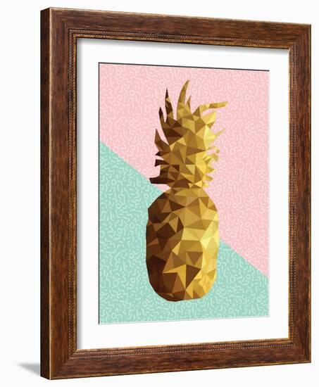 Gold Pineapple with Retro Shapes-cienpies-Framed Art Print