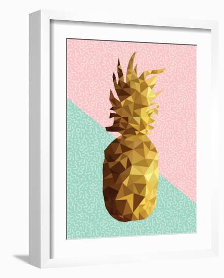 Gold Pineapple with Retro Shapes-cienpies-Framed Art Print