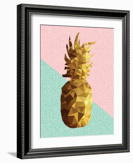 Gold Pineapple with Retro Shapes-cienpies-Framed Art Print