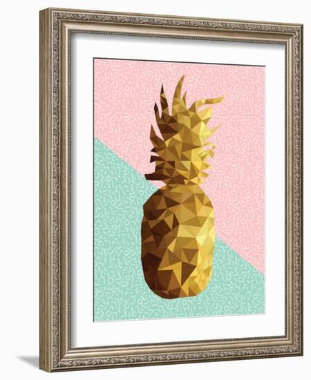 Gold Pineapple with Retro Shapes-cienpies-Framed Art Print