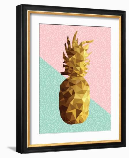 Gold Pineapple with Retro Shapes-cienpies-Framed Art Print