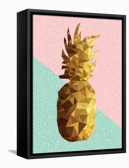 Gold Pineapple with Retro Shapes-cienpies-Framed Stretched Canvas