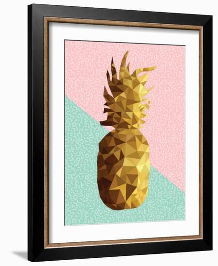 Gold Pineapple with Retro Shapes-cienpies-Framed Art Print