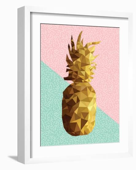 Gold Pineapple with Retro Shapes-cienpies-Framed Art Print