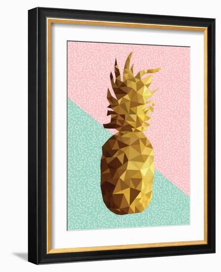 Gold Pineapple with Retro Shapes-cienpies-Framed Art Print