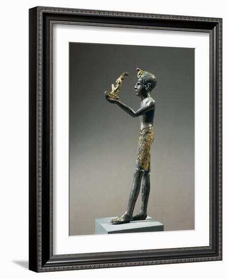 Gold-Plated Silver Statuette of Ramesside King Offering Maat, Goddess of Truth and Order of World-null-Framed Giclee Print