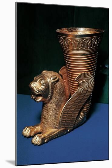 Gold Rhyton in the Shape of Winged Lion and Decorated with Lotus Flowers-null-Mounted Giclee Print