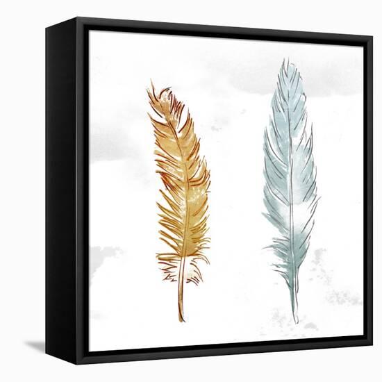 Gold Silver Feather-OnRei-Framed Stretched Canvas