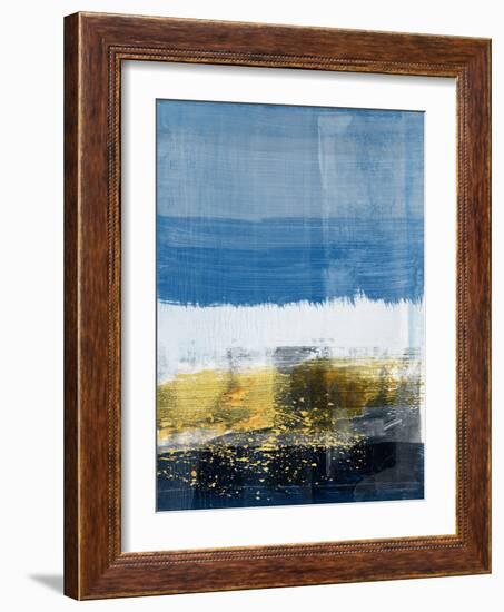 Gold Splash and Blue Abstract Study-Emma Moore-Framed Art Print