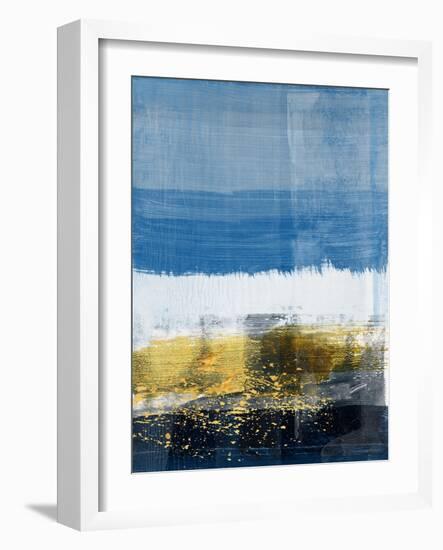 Gold Splash and Blue Abstract Study-Emma Moore-Framed Art Print