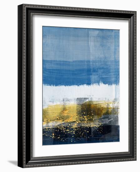Gold Splash and Blue Abstract Study-Emma Moore-Framed Art Print