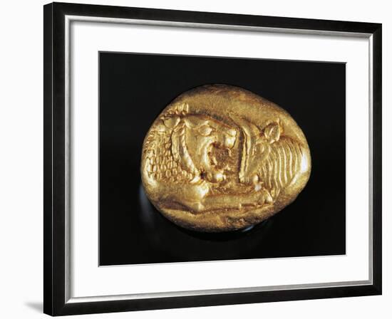 Gold Stater of King Croesus Depicting Lion Facing Bull, Greek Coins, 7th Century BC-null-Framed Giclee Print