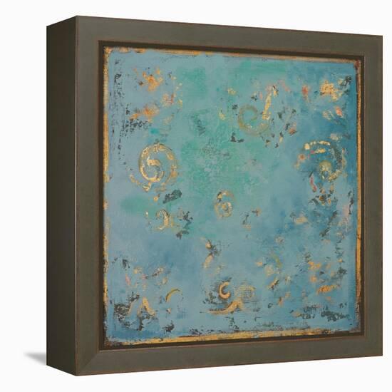 Gold Swirls on Blue-Patricia Pinto-Framed Stretched Canvas