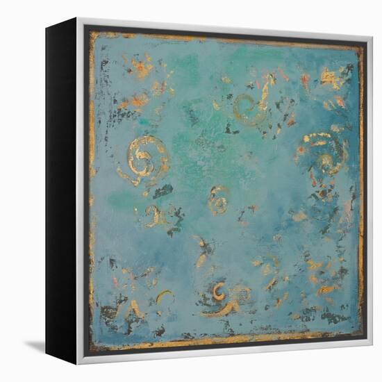 Gold Swirls on Blue-Patricia Pinto-Framed Stretched Canvas