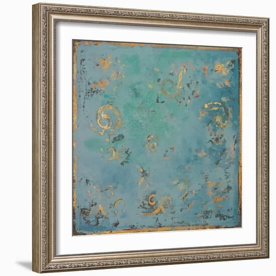 Gold Swirls on Blue-Patricia Pinto-Framed Art Print