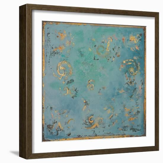 Gold Swirls on Blue-Patricia Pinto-Framed Art Print