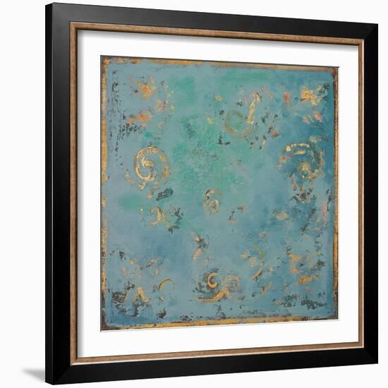 Gold Swirls on Blue-Patricia Pinto-Framed Art Print