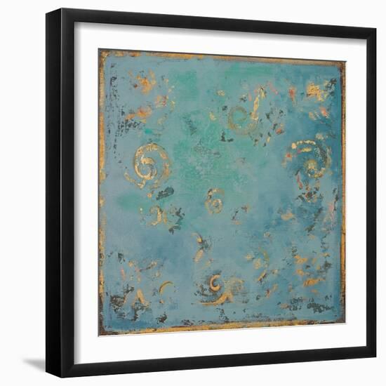 Gold Swirls on Blue-Patricia Pinto-Framed Art Print