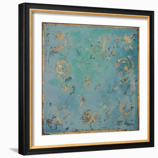 Gold Swirls on Blue-Patricia Pinto-Framed Art Print